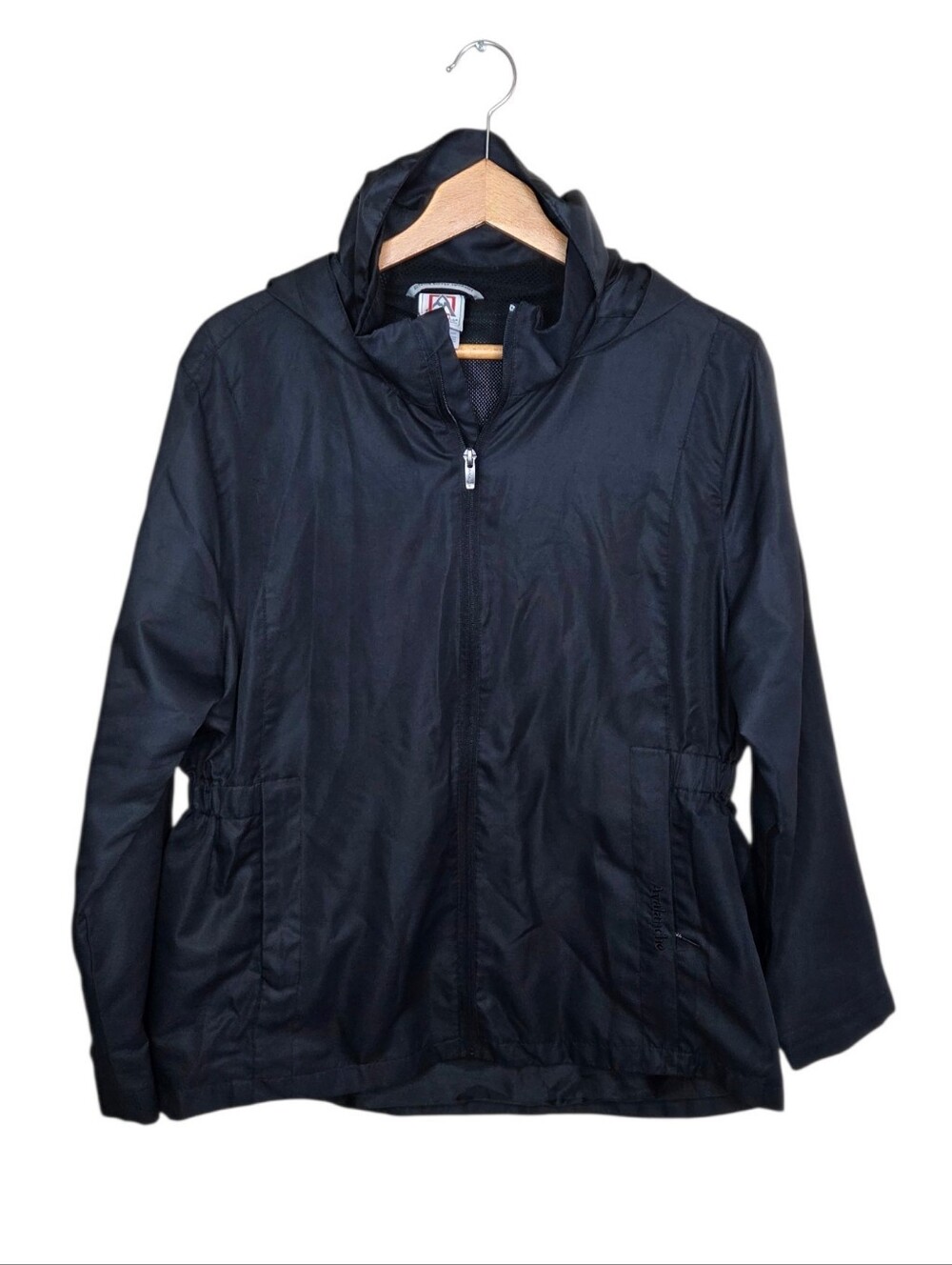Avalanche Black Cinched Waist Zip Front Hooded Lighweight Rain Jacket Size XL